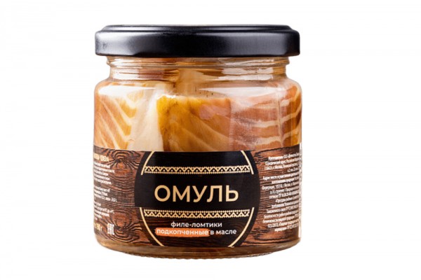 Омуль якутский. Филе-ломтики подкопченные в масле, 190 г
