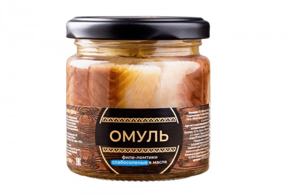 Омуль якутский. Филе-ломтики слабосоленые в масле, 190 г