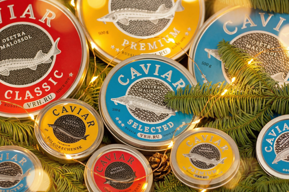 Чёрная икра в ассортименте: осетра и стерляди, забойная и дойная