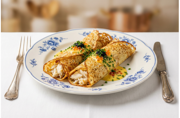 Блины с камчатским крабом от Влада Пискунова Блины с камчатским крабом от Влада Пискунова